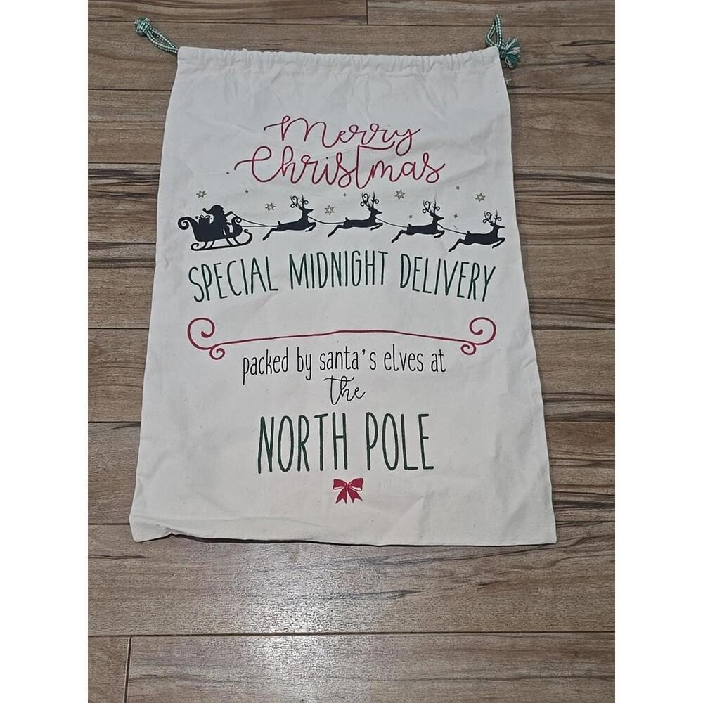 NEW CHRISTMAS LARGE BURLAP COTTON SACK GIFT TOTE BAG w/‎ DRAWSTRING
